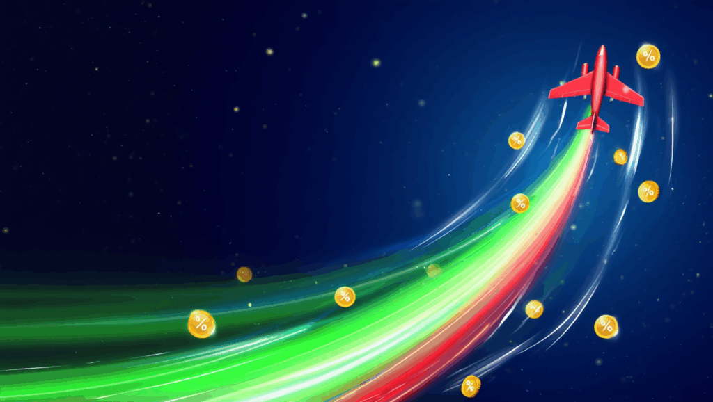 Avion rouge de style aviateur laissant des traînées colorées chez 1xBet