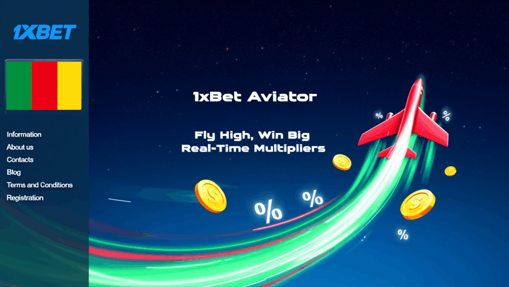 Graphique 1xBet Aviator montrant la trajectoire de vol ascendante, les pièces et les visuels du multiplicateur en temps réel