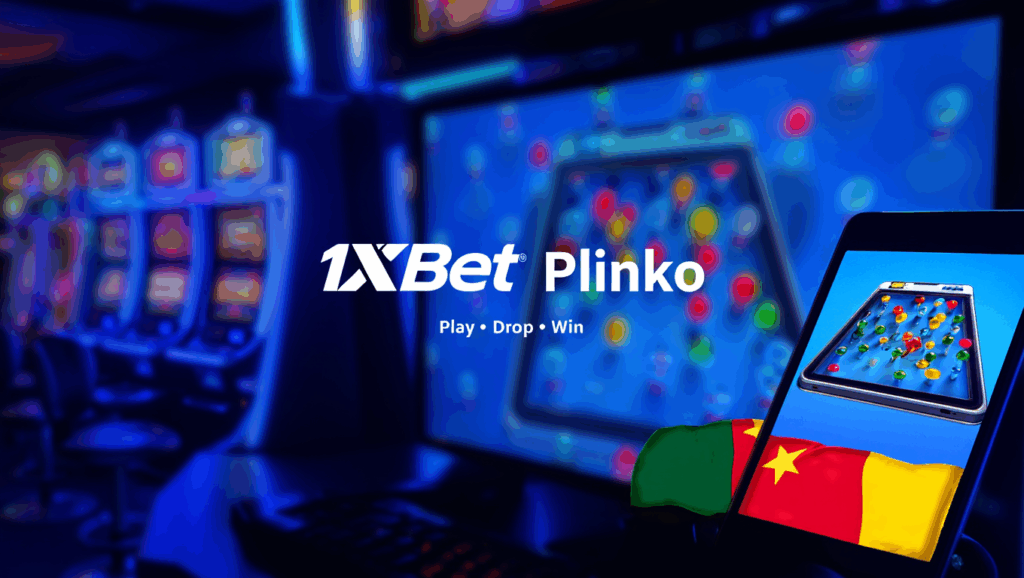 Digital Plinko board on 1xBet with glowing casino backdrop