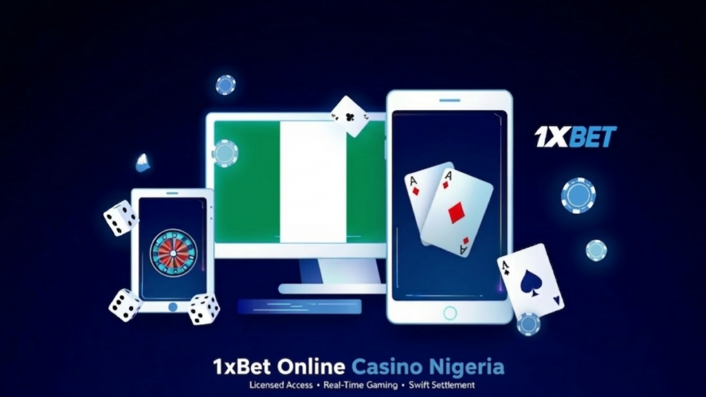 1xBet online casino in Nigeria with cards, dice and gaming screens