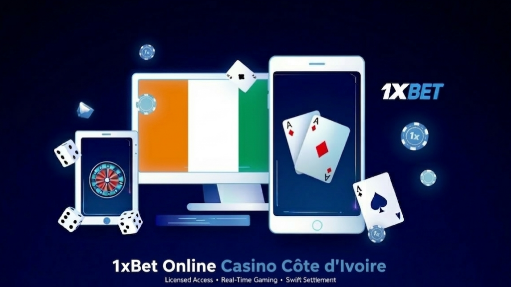 1xBet online casino Côte d’Ivoire with cards, dice and gaming screens