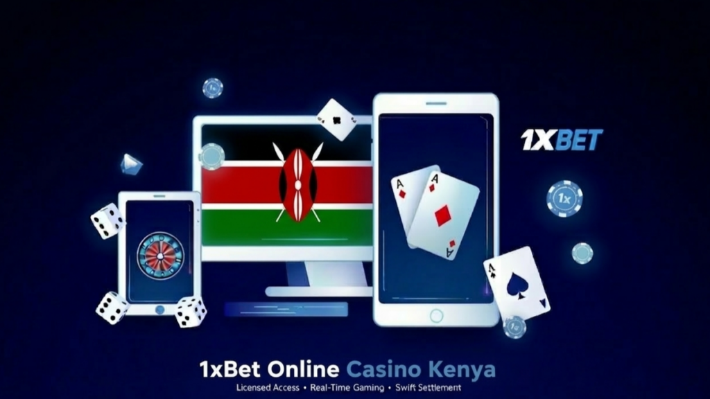 1xBet online casino Kenya with cards, dice and gaming screens